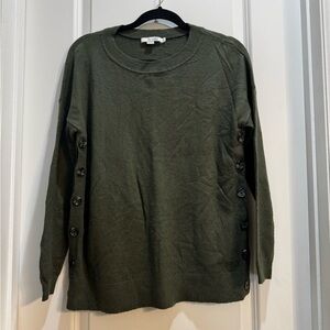 Boden Green Sweater Medium Buttons Crewneck Long Sleeve Armpit To Armpit 20”